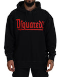 Black Cotton Hooded Printed Men Pullover Sweater
