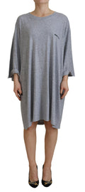 Gray Crystal Embellished Cotton Long Sleeves Dress