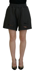 Black Cotton Mid Waist Tattered Tapered Shorts