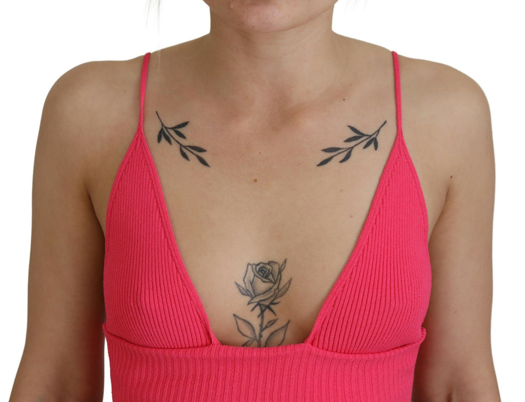 Pink Ribbed Knit Bra Cropped Spaghetti Strap Top