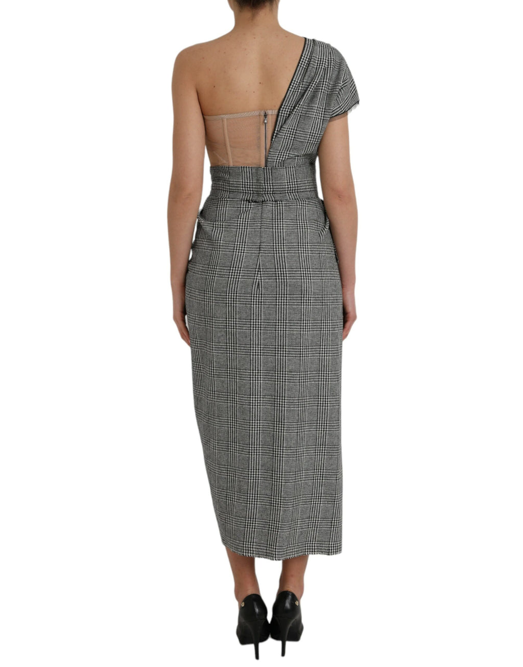 Gray Beige Layered One Shoulder Maxi Dress