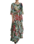 Blue Floral Print Tiered Long Maxi Dress