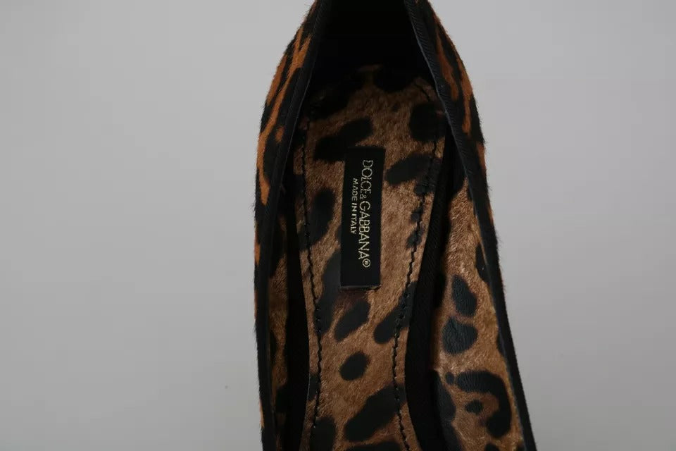 Brown Leopard Pony Hair Heels Pumps Shoes