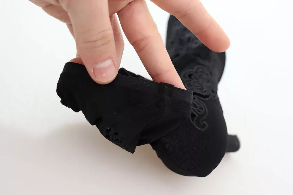 Black Stretch Pumps Boots Floral Lace Shoes