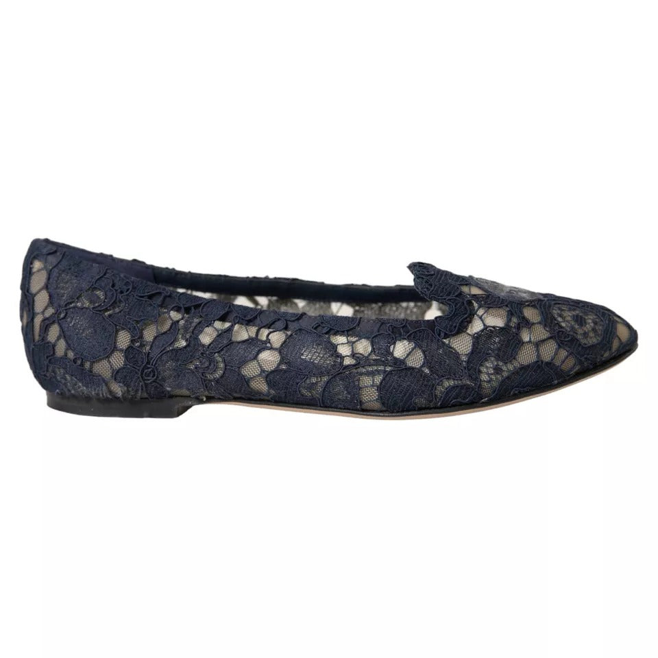 Dark Blue Taormina Lace Slip On Flats Shoes