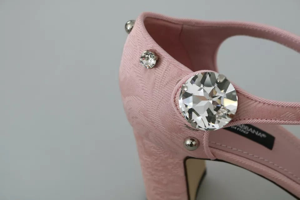 Pink Brocade Crystal Lily Ankle Strap Shoes
