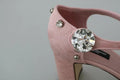 Pink Brocade Crystal Lily Ankle Strap Shoes