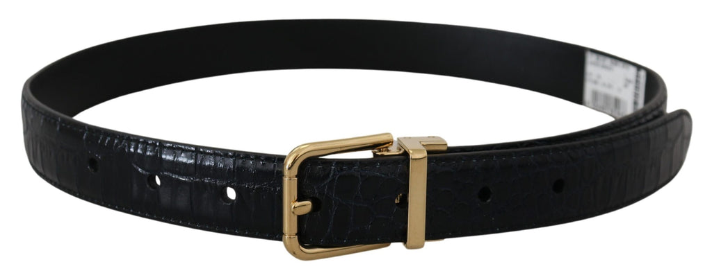 Blue Exotic Leather Gold Metal Buckle Belt