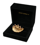 Dolce & Gabbana Gold Brass Leaf Embellished Jewelry Brooch Hair Pin