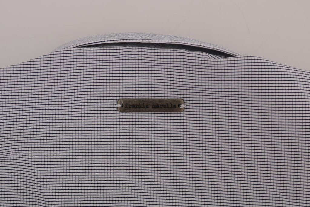 Frankie Morello White Blue Check Casual Cotton Regular Fit Shirt