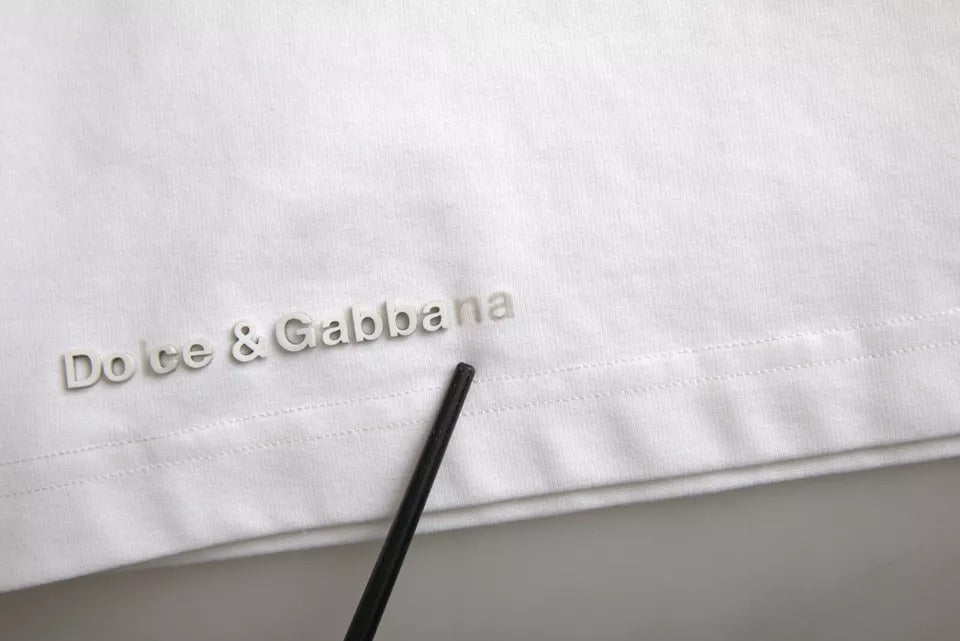 White Logo Embossed Cotton Crewneck T-shirt