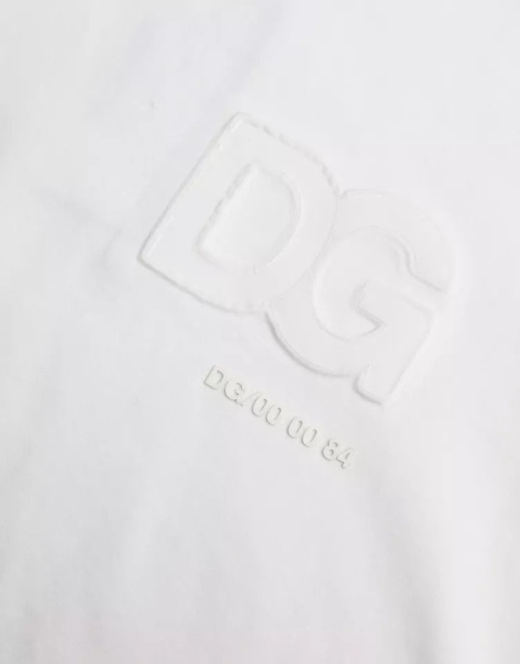 White Logo Embossed Cotton Crewneck T-shirt