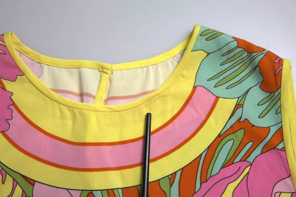 Multicolor Floral Silk Sleeveless Tank Top