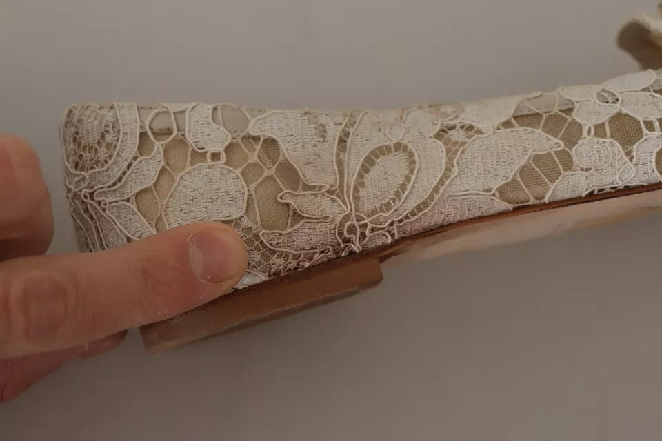 Beige Lace Crystal Ballet Flats Loafers Shoes