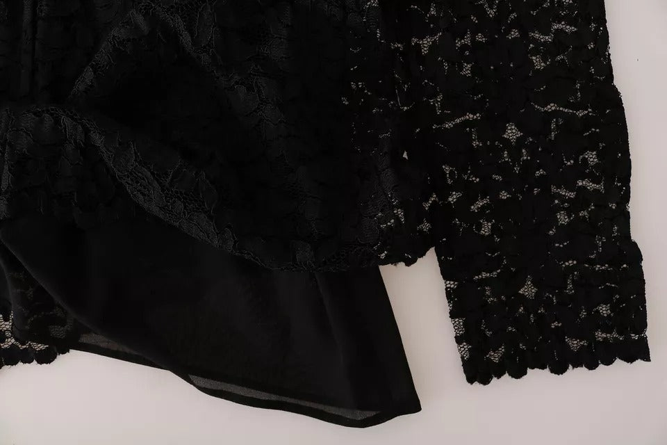 Black Lace Long Sleeve Blouse Nylon Top