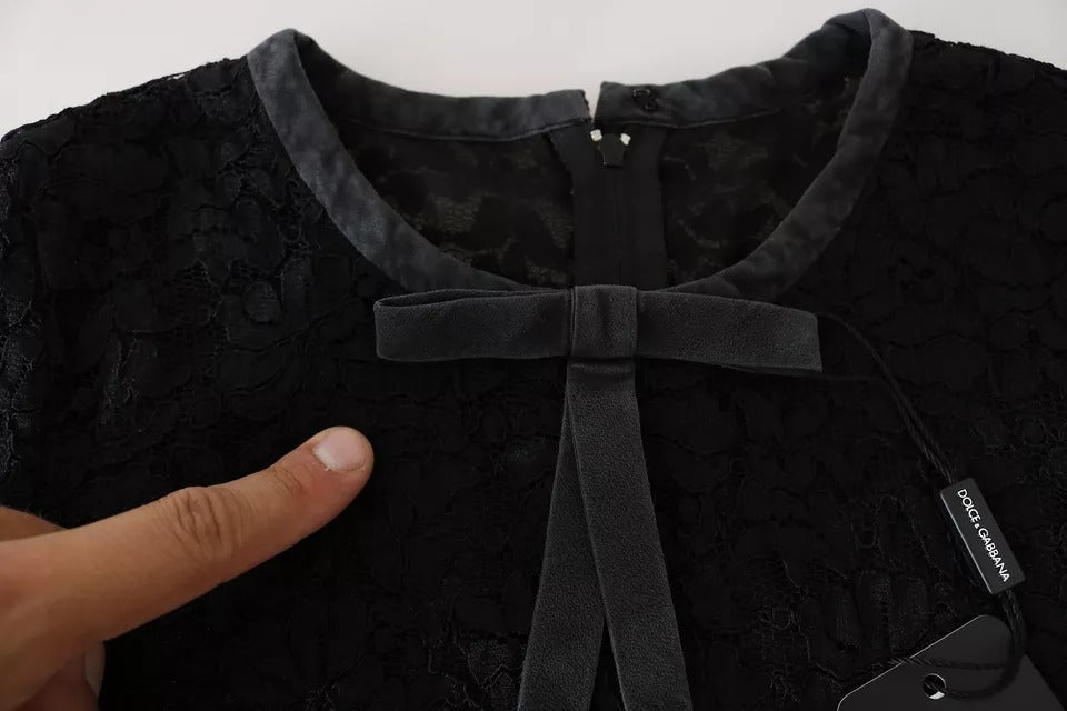 Black Lace Long Sleeve Blouse Nylon Top