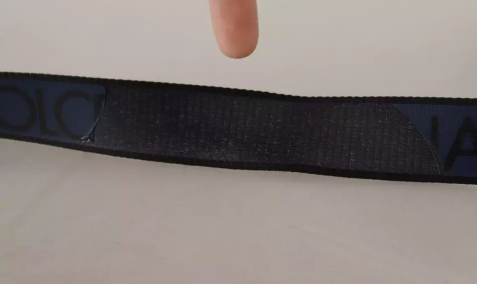 Blue Black Logo Print Silver Buckle Belt