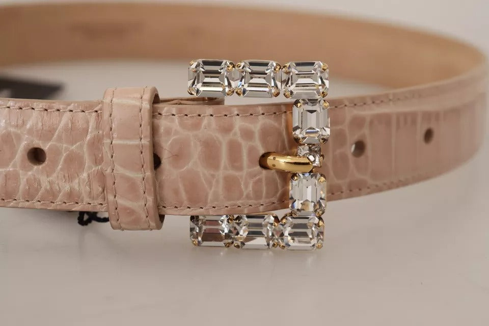 Beige Leather Crystal Buckle Women Belt