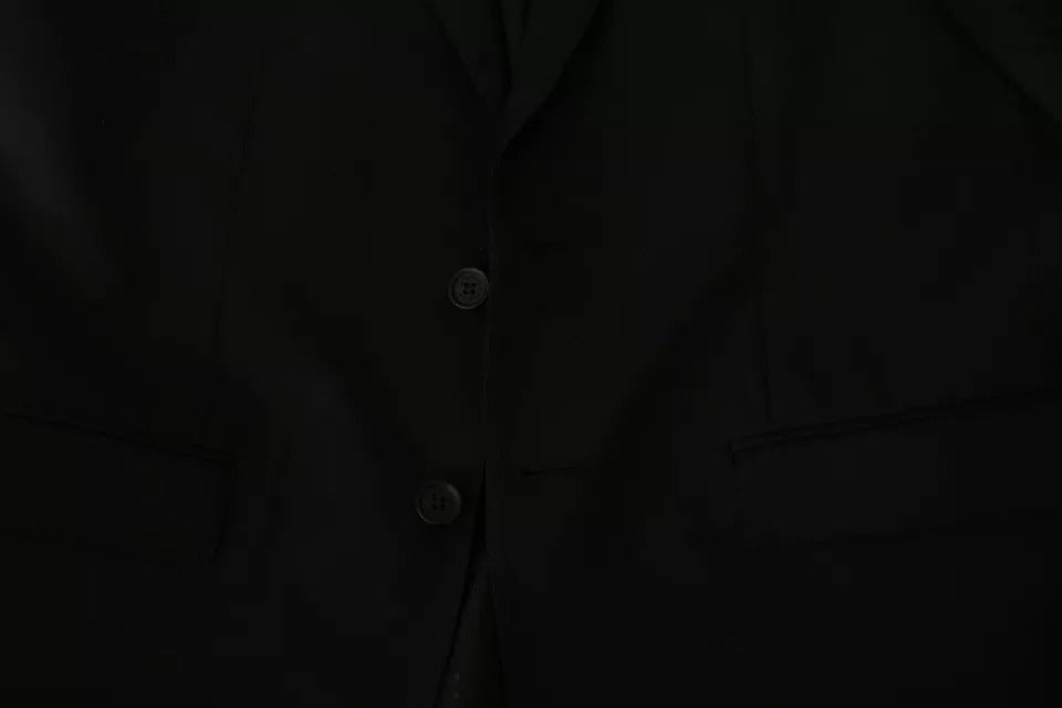 Black Wool Slim Fit Notch Jacket Blazer