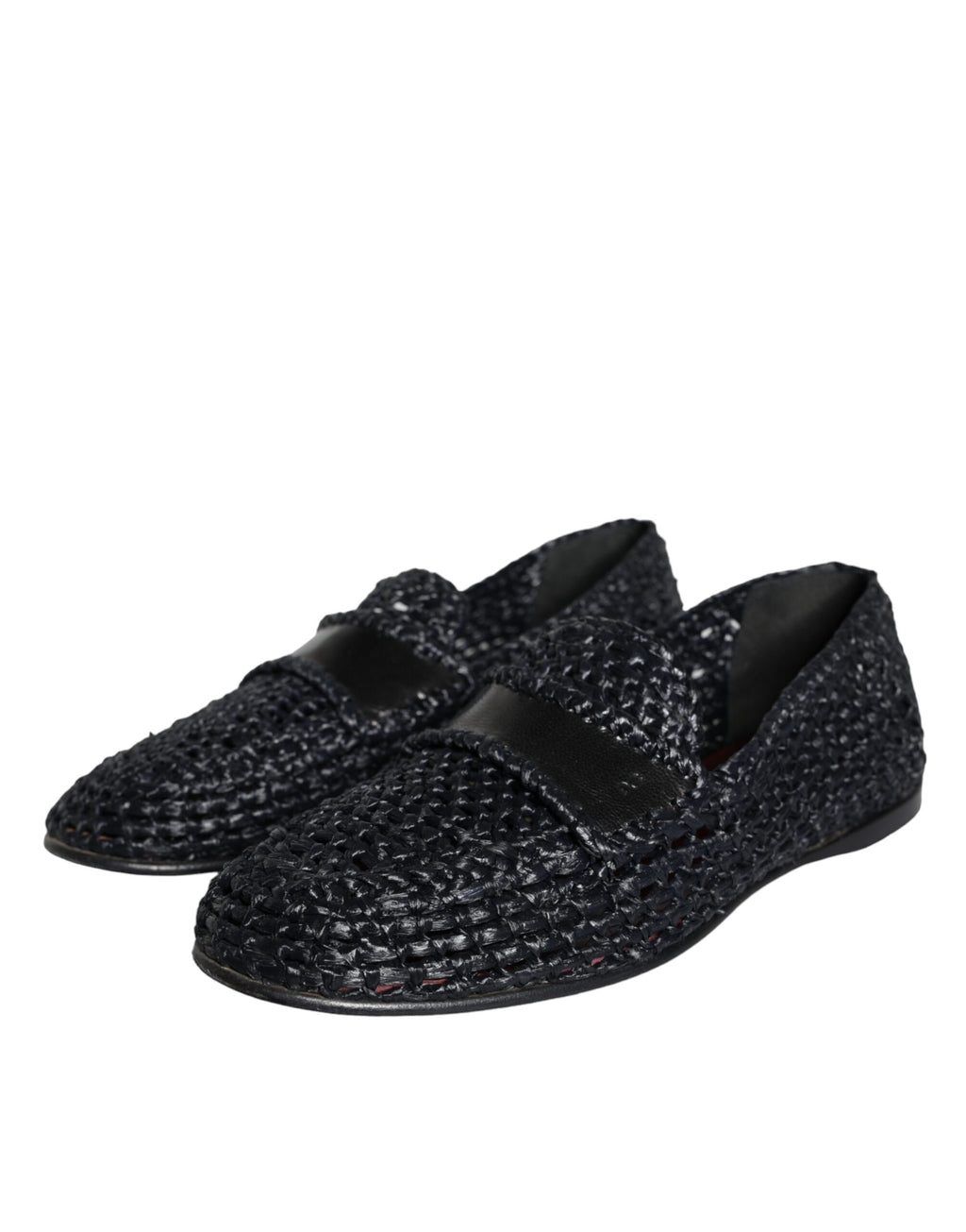 Black Woven Raffia Slip On Loafers Men Shoes