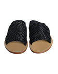 Black Monochrome Braided Raffia Slides Shoes