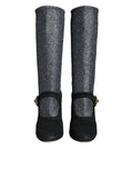 Black Crystal Mary Janes Booties Shoes