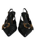 Black Devotion Leather Heels Slingback Shoes