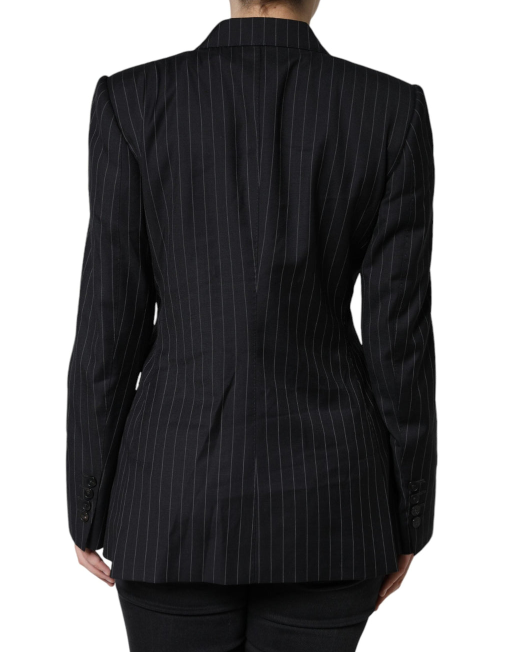 Dolce & Gabbana Dark Gray Striped Double Breasted Coat Jacket