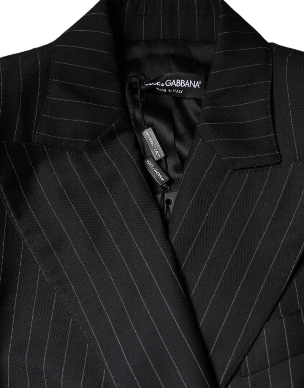 Dolce & Gabbana Dark Gray Striped Double Breasted Coat Jacket