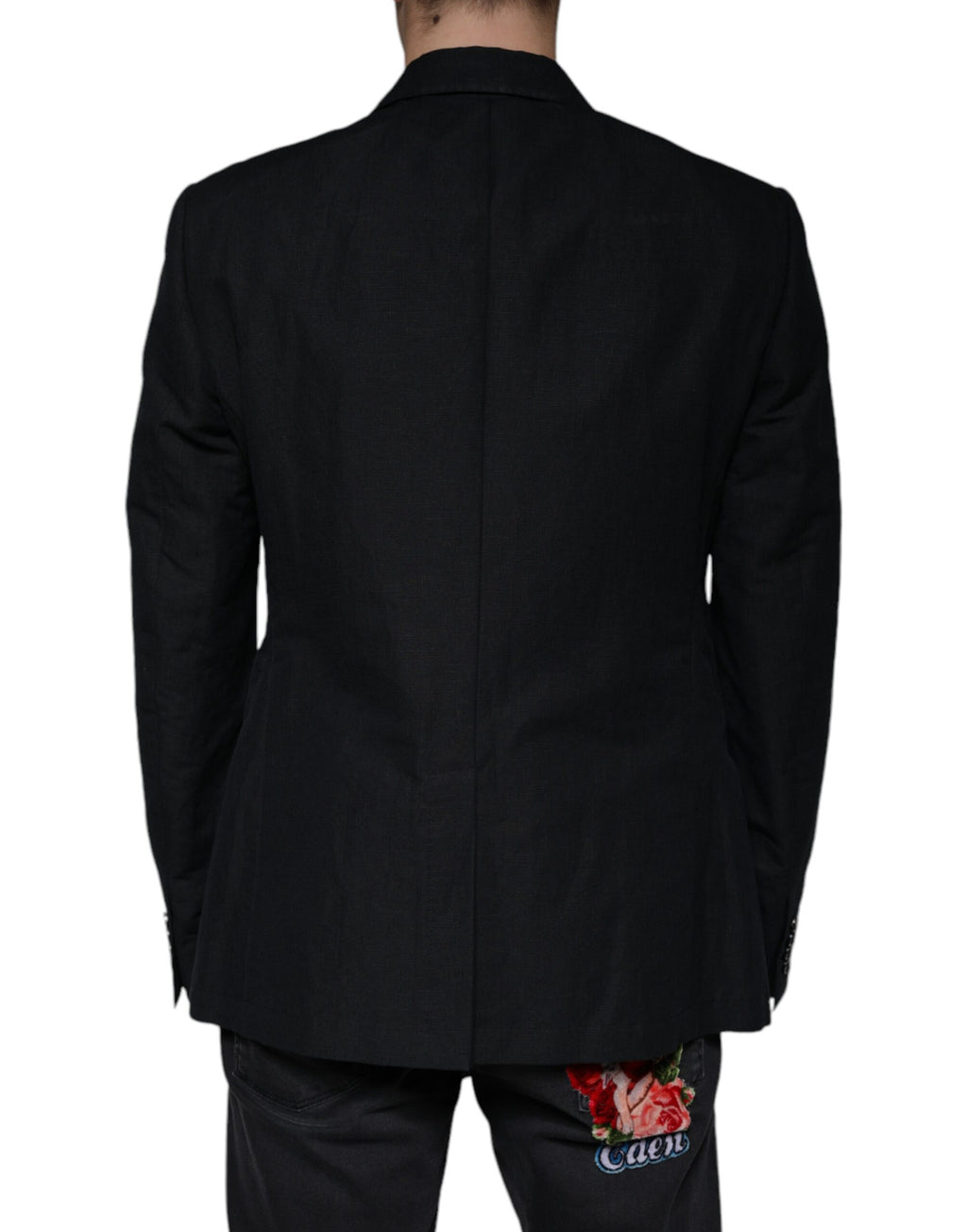 Dark Blue Linen Double Breasted Dress Blazer