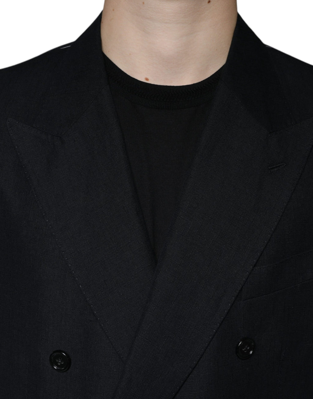 Dark Blue Linen Double Breasted Dress Blazer