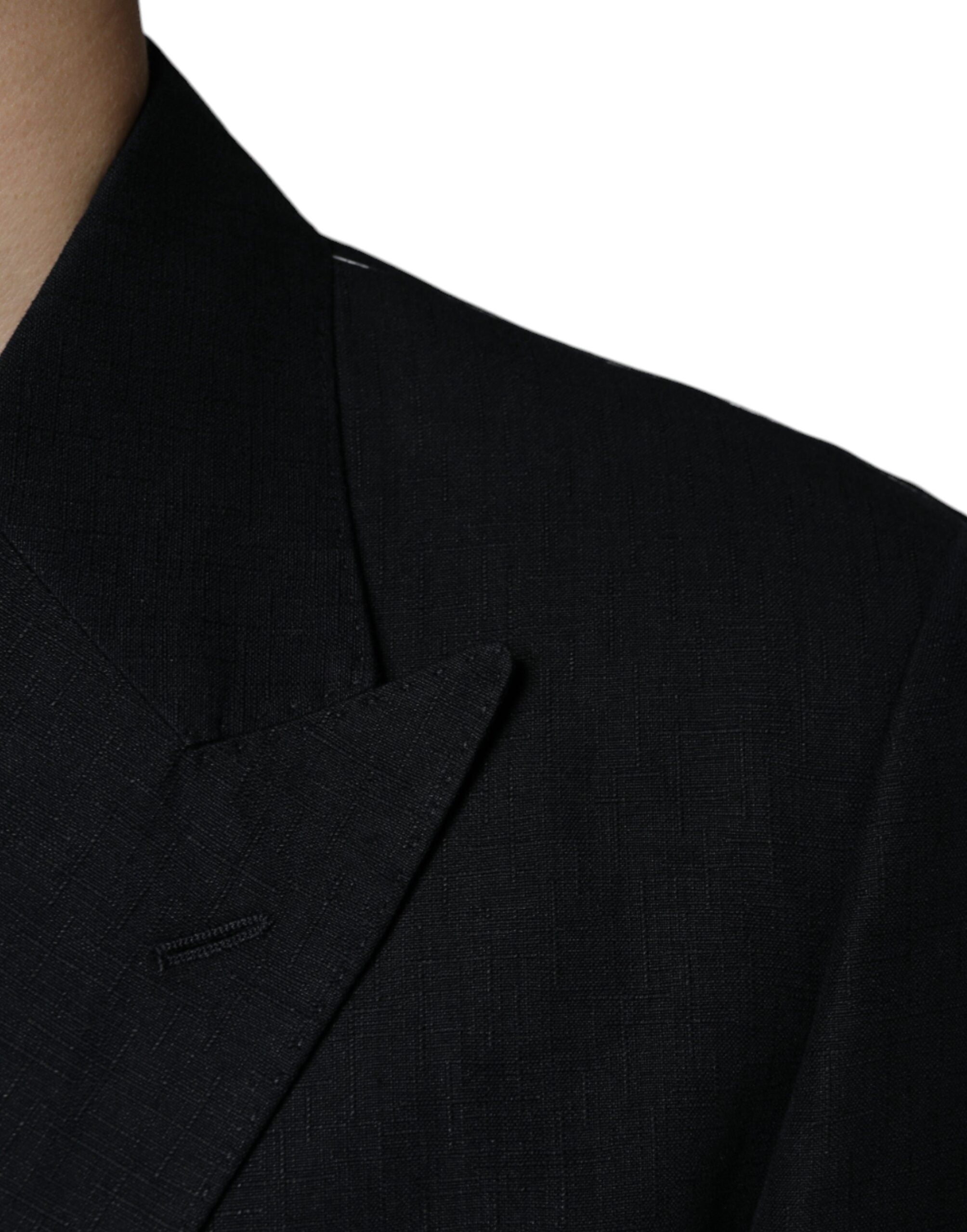 Dark Blue Linen Double Breasted Dress Blazer