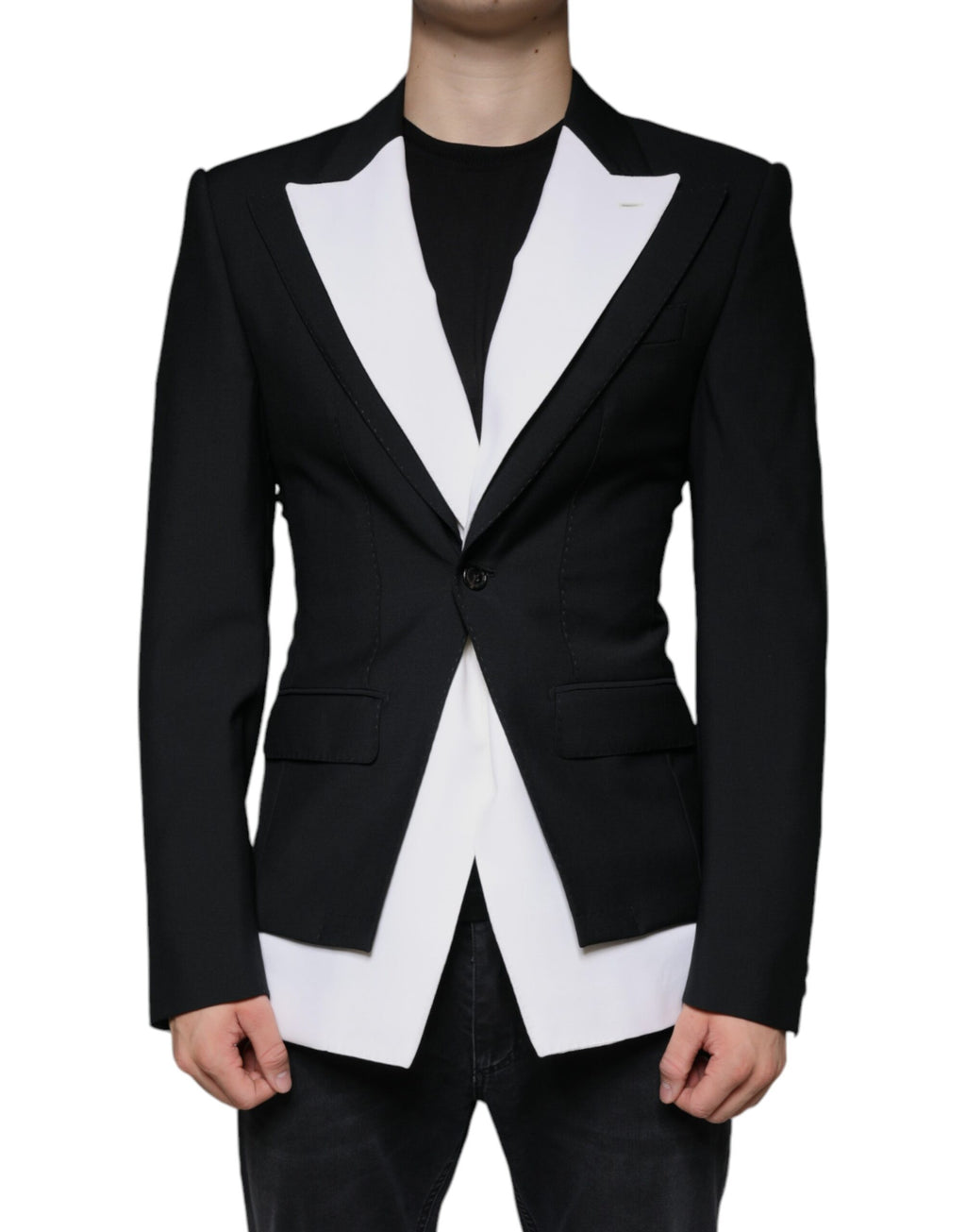 Dark Gray White Single Breasted Dress Blazer