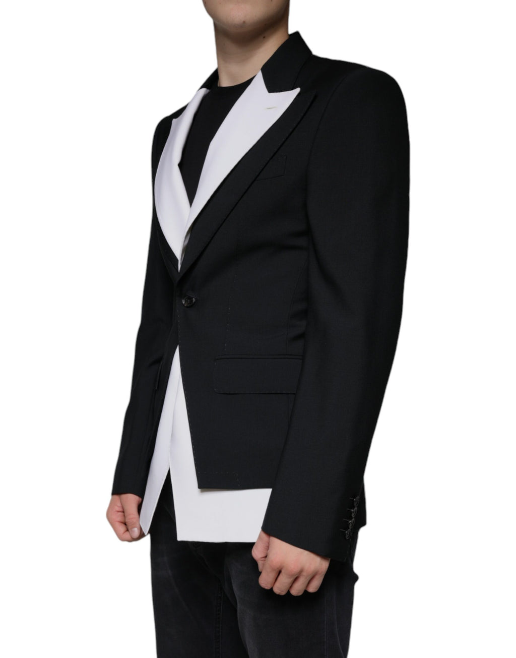 Dark Gray White Single Breasted Dress Blazer