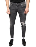 Black Tattered Cotton Skinny Men Denim Jeans