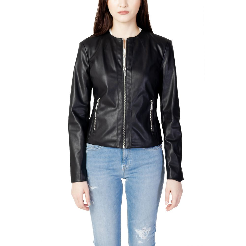 Black Polyester Leather Jacket