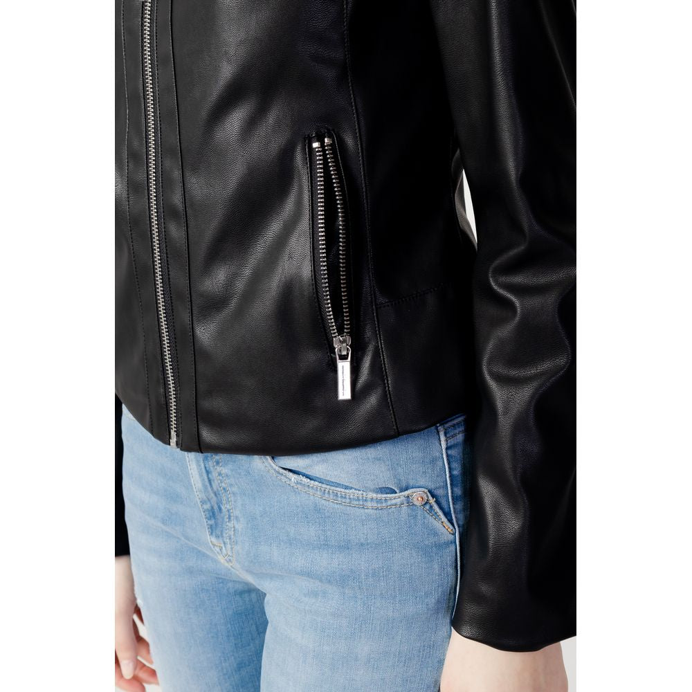 Black Polyester Leather Jacket