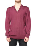 Maroon Cashmere V-neck Men Pullover Sweater