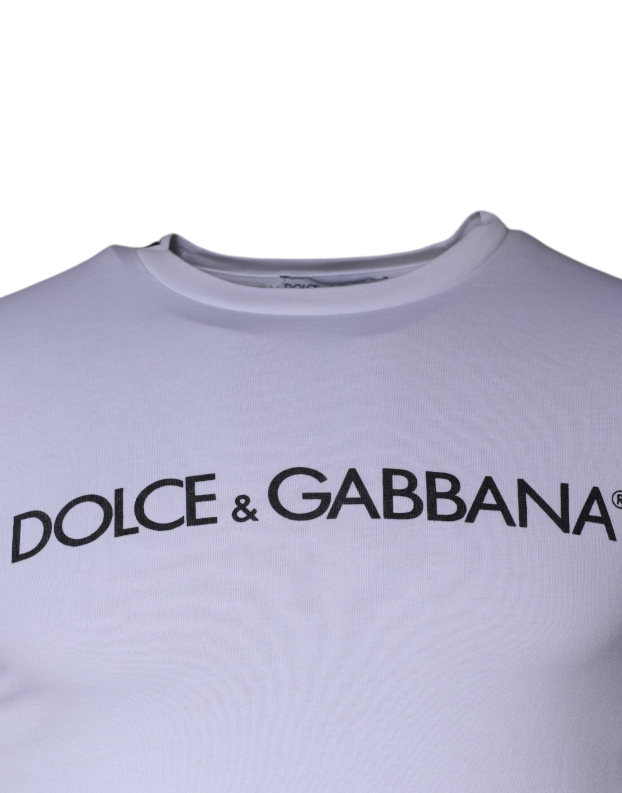 White Logo Print Cotton Crew Neck T-shirt