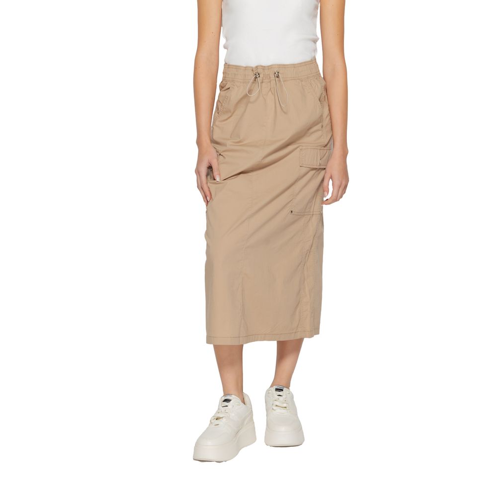 Beige Cotton Midi Skirt