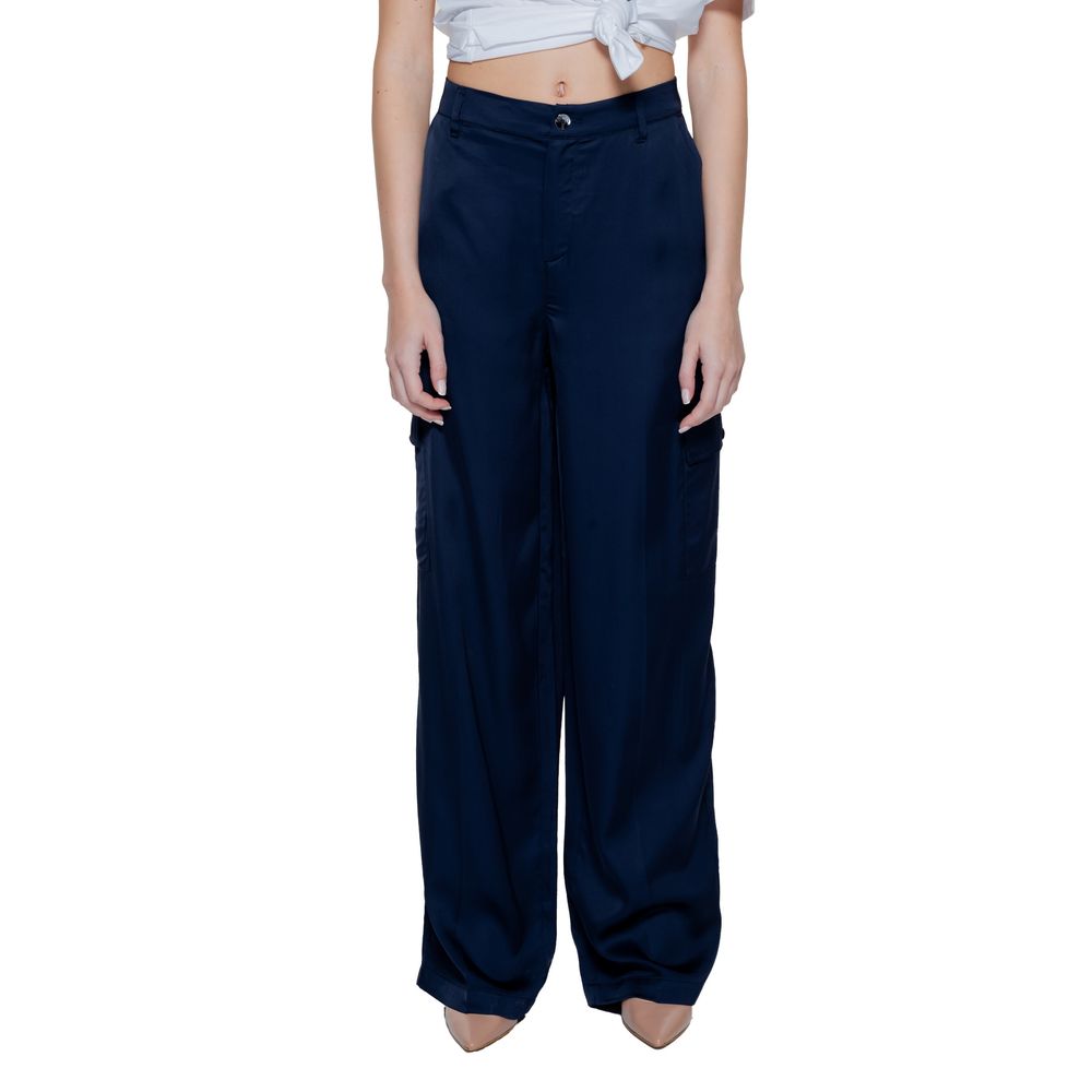 Blue Viscose Casual Pants