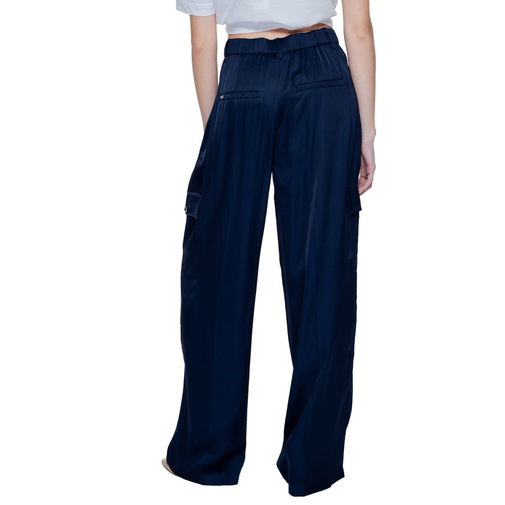 Blue Viscose Casual Pants