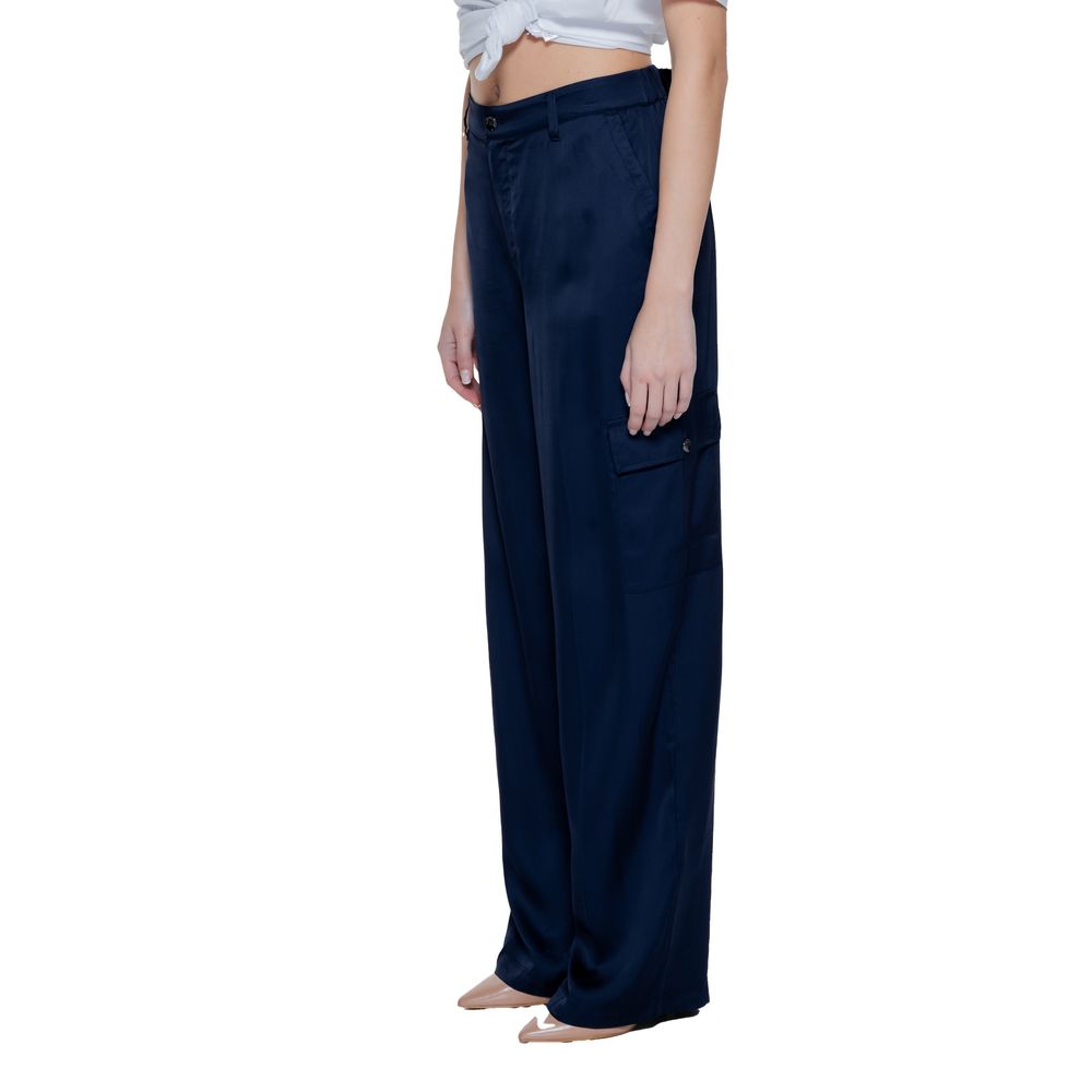 Blue Viscose Casual Pants