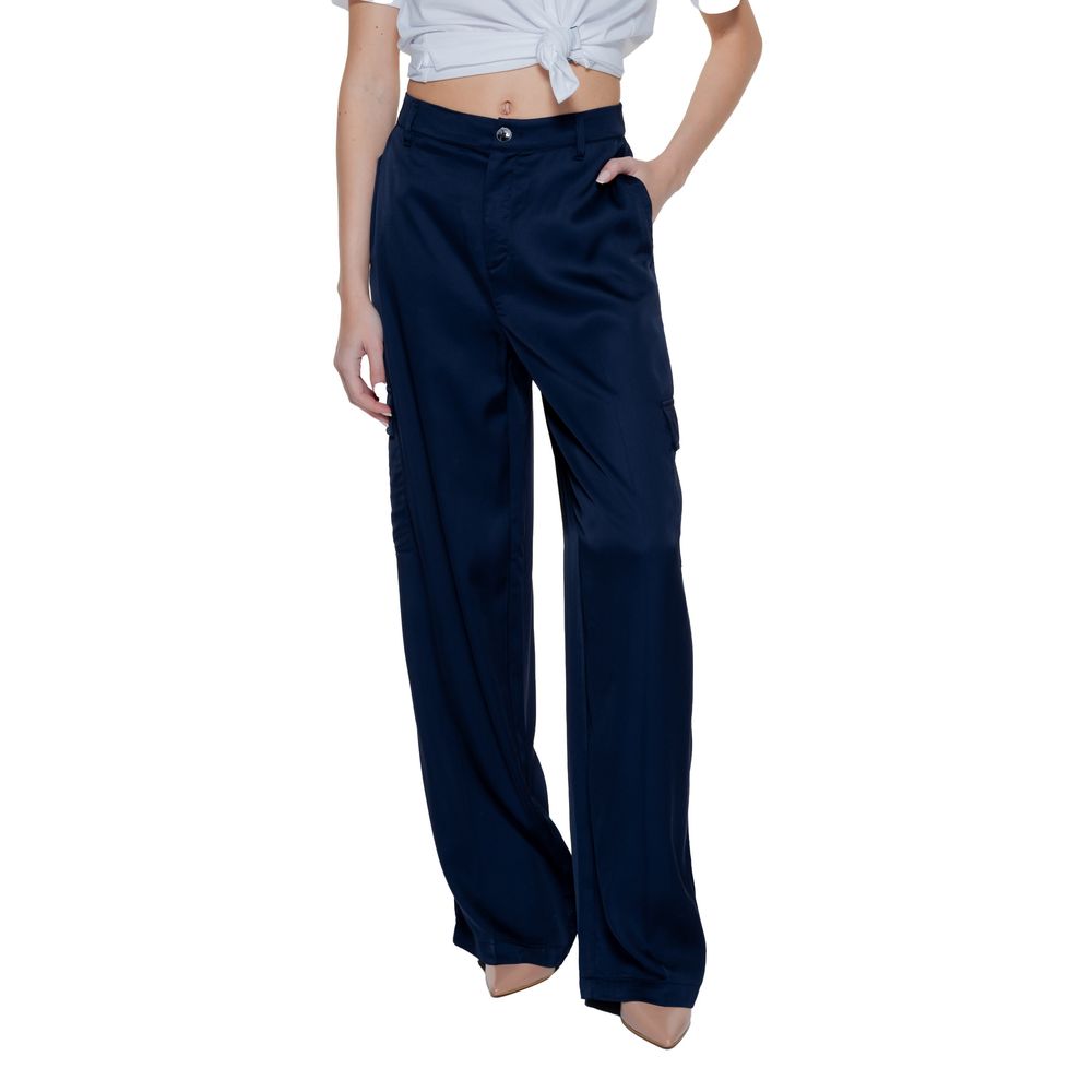 Blue Viscose Casual Pants