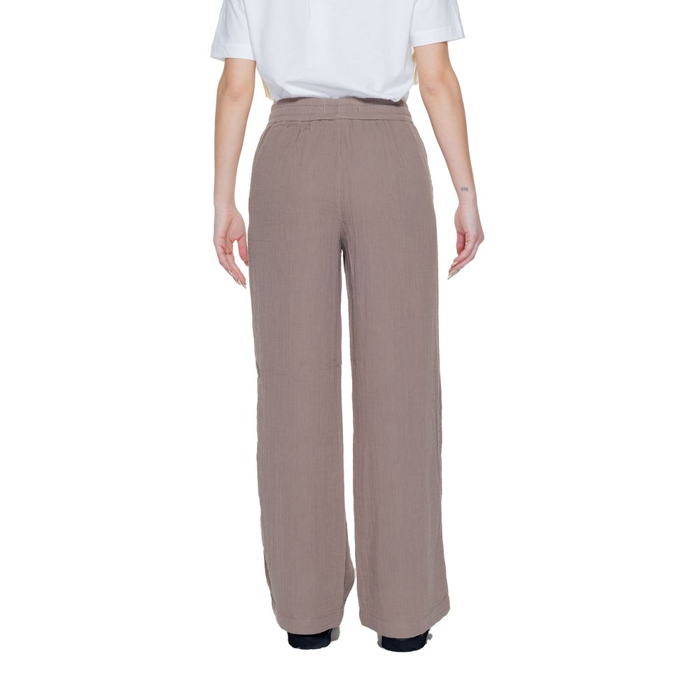 Brown Cotton Casual Pants