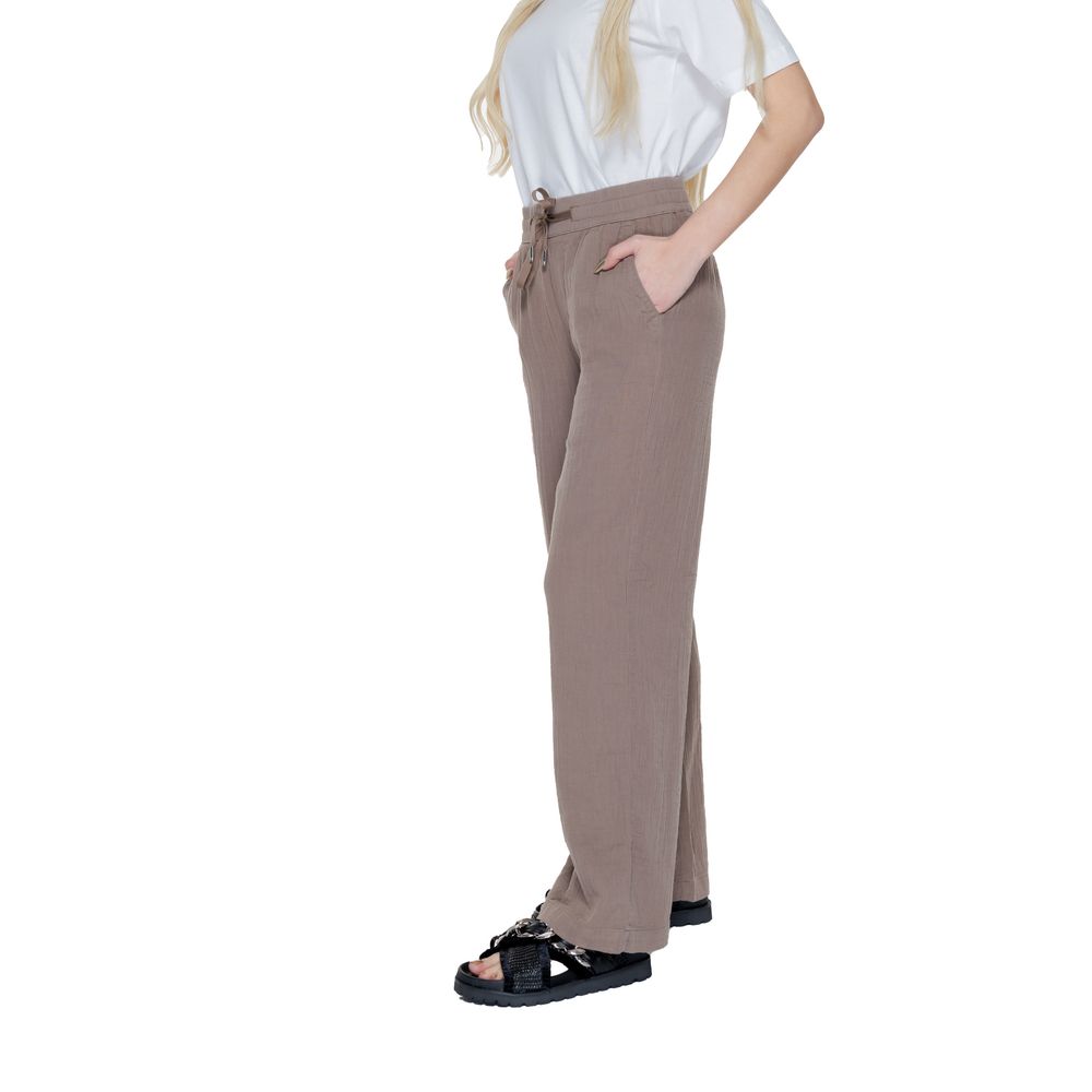 Brown Cotton Casual Pants