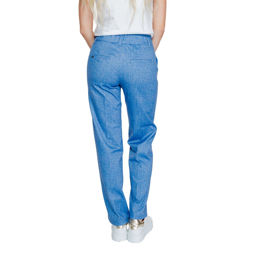 Blue Polyester Casual Pants