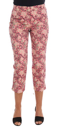 Pink Floral Brocade Capri Pants