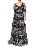 Dolce & Gabbana Black Silk Floral Lace Ricamo Ball Maxi Dress