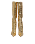 Gold Leather Stiletto Heels High Boots Shoes